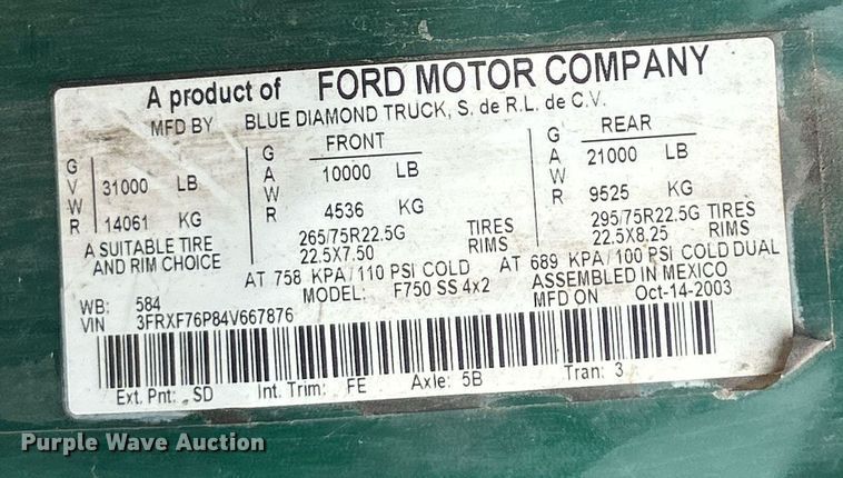 image for item EK2979 2004 Ford F750 Super Duty box truck