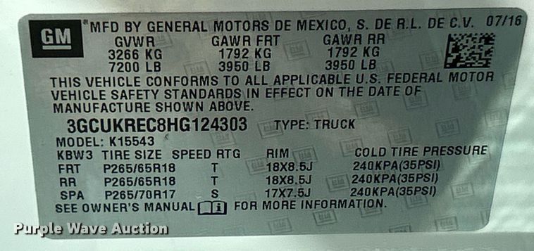 image for item EK8131 2017 Chevrolet Silverado 1500 LT Crew Cab pickup truck