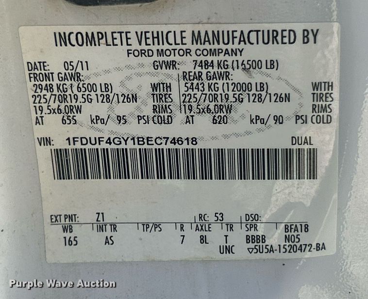 image for item EK8133 2011 Ford F450 Super Duty XL truck cab and chassis