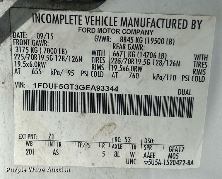 image for item EK8147 2016 Ford F550 Super Duty XL truck cab and chassis