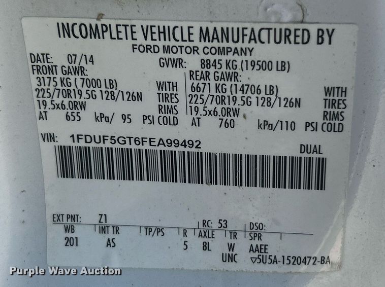 image for item EK8148 2015 Ford F550 Super Duty XL truck cab and chassis