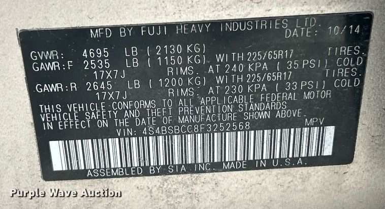 image for item EK8154 2015 Subaru Outback SUV