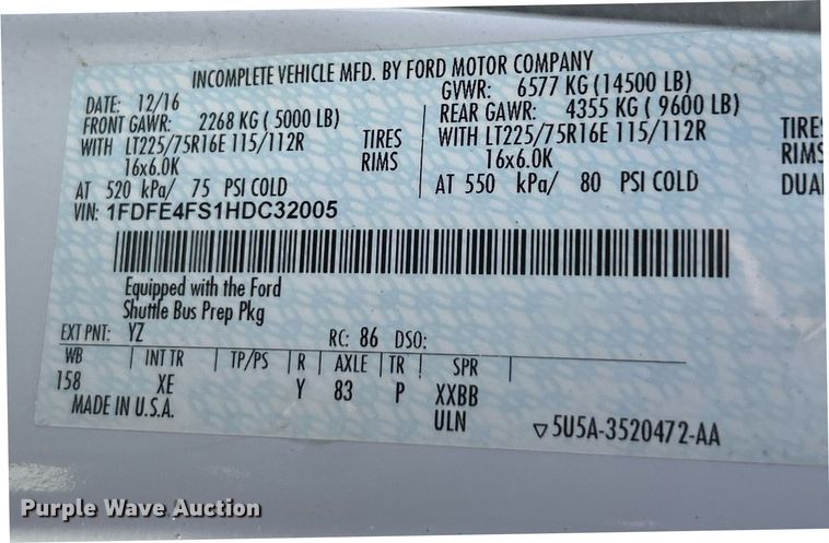 image for item EK8156 2017 Ford E450 Super Duty shuttle bus