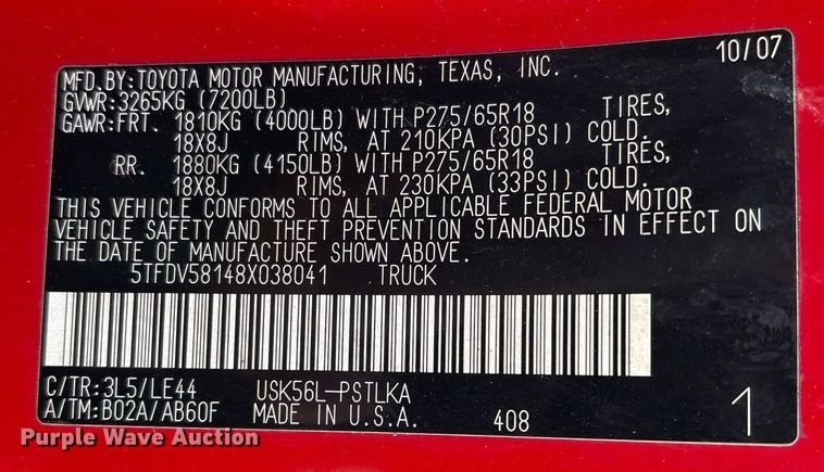 image for item EL2082 2008 Toyota Tundra CrewMax pickup truck