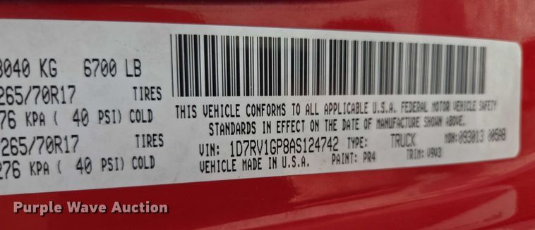 image for item EM7376 2010 Dodge Ram 1500 Quad Cab pickup truck