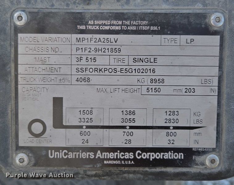 image for item EN3750 2016 UniCarriers PF50 forklift