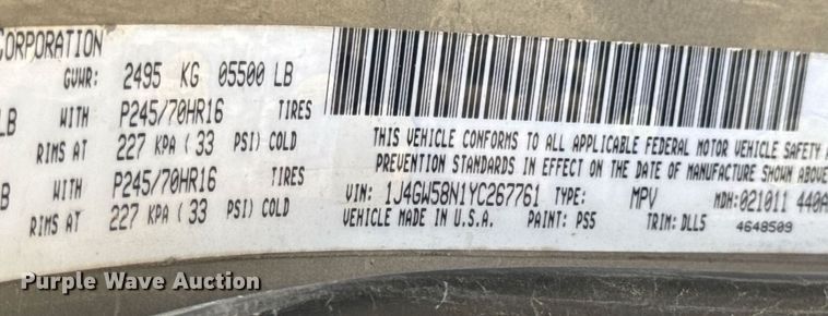 image for item EN4555 2000 Jeep Grand Cherokee Limited SUV