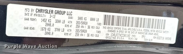 image for item EN4563 2012 Jeep Grand Cherokee SUV