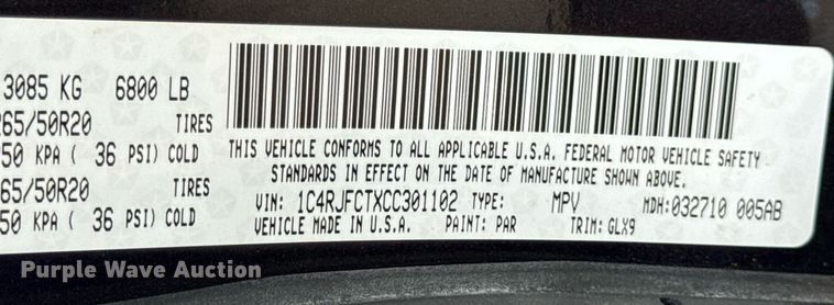 image for item EN4563 2012 Jeep Grand Cherokee SUV