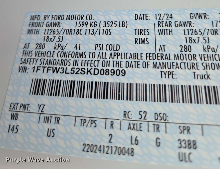 image for item EO0780 2025 Ford F150 XLT SuperCrew pickup truck