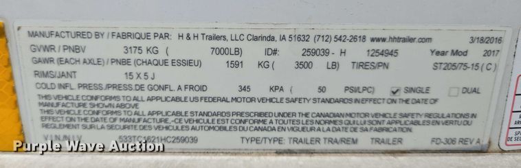 image for item EO0950 2017 H&H enclosed cargo trailer