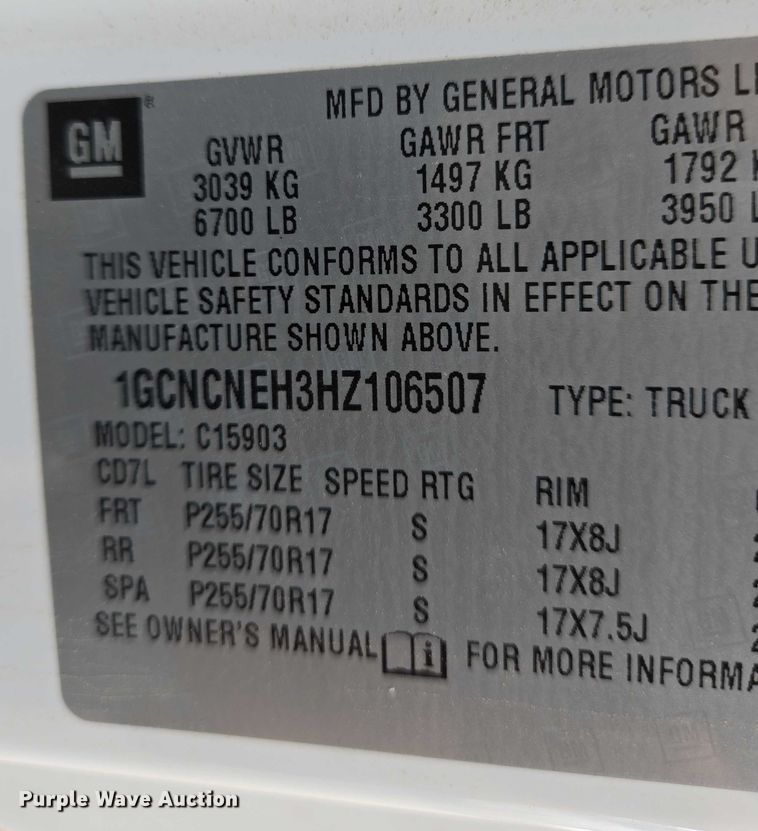 image for item EO0953 2017 Chevrolet Silverado 1500 pickup truck