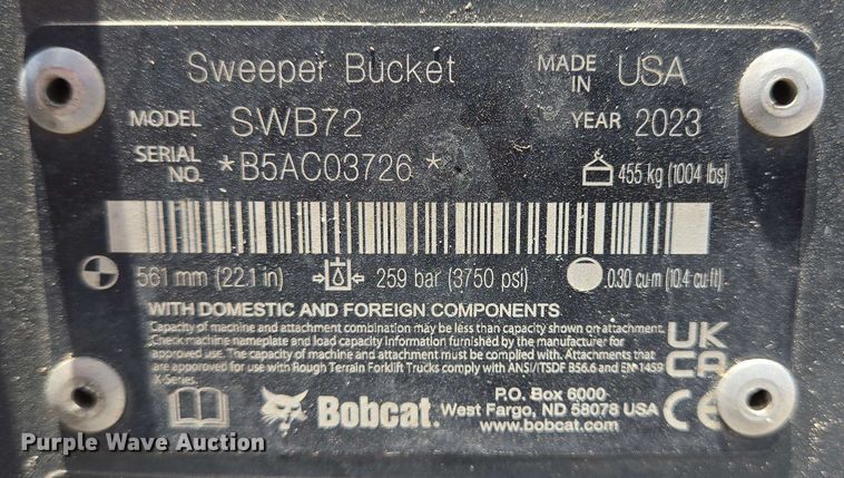 image for item EQ4023 2023 Bobcat SWB72 skid steer sweeper