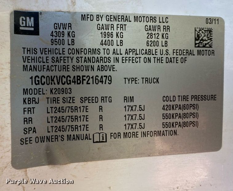 image for item EQ4766 2011 Chevrolet Silverado 2500HD pickup truck