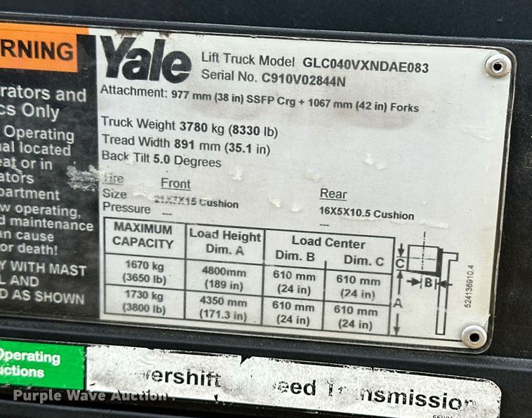 image for item EQ4795 Yale GLC040VXNDAE083 forklift
