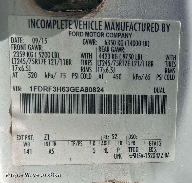 image for item EX9260 2016 Ford F350 Super Duty utility / service truck