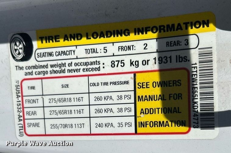 image for item EX9264 2020 Ford F150 XL SuperCrew pickup truck