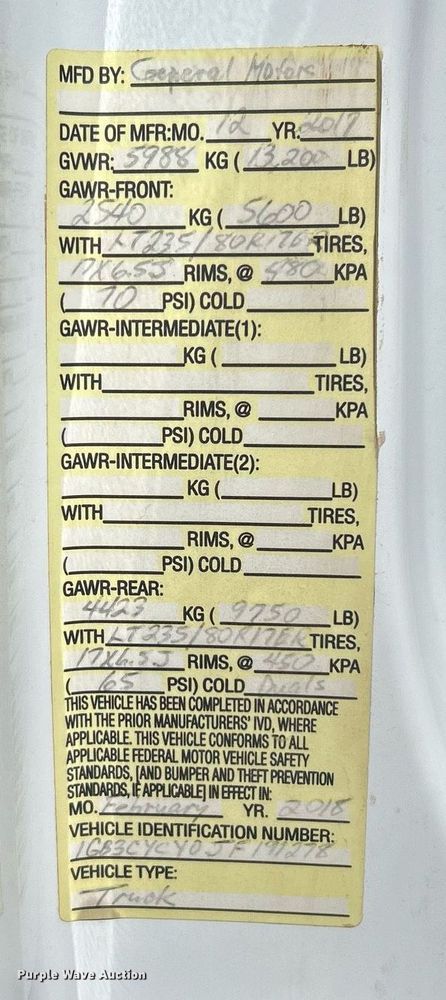 image for item EX9267 2018 Chevrolet Silverado 3500HD utility / service truck