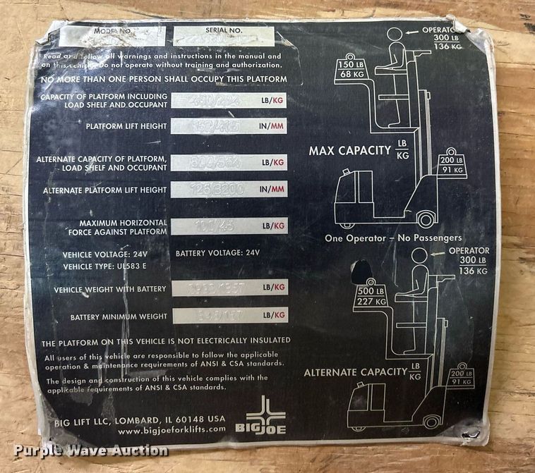 image for item EX9793 2020 Big Joe J1 order picker