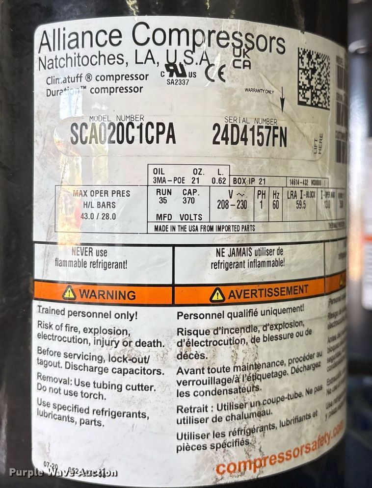 image for item ND9786 (256) Alliance Compressors LLC SCA020C1CPA scroll compressors