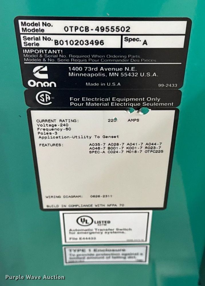 image for item DH9980 2001 Cummins Onan GGFE-4956524 generator