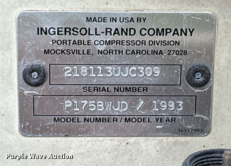 image for item DM5741 1993 Ingersoll Rand P175BWJD air compressor