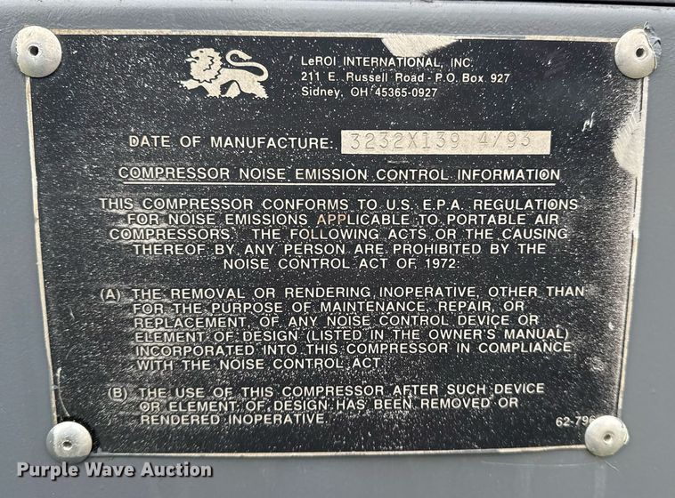image for item DM5742 1993 LeRoi International air compressor