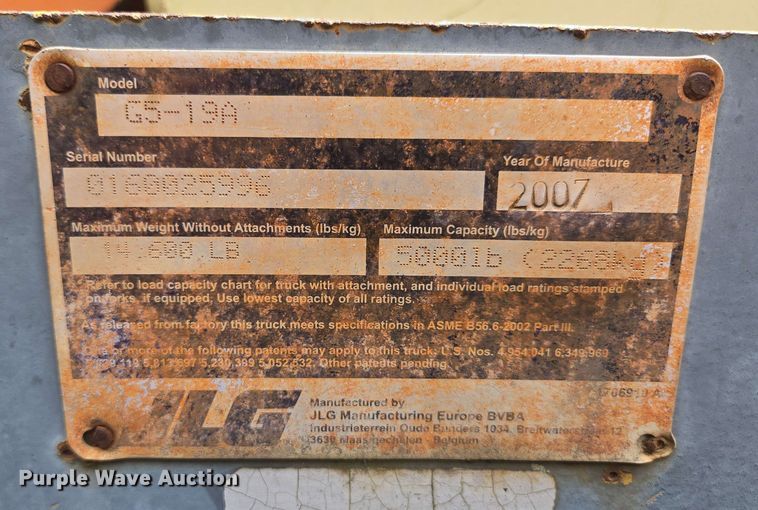 image for item DP6395 2007 JLG G5-19A telehandler
