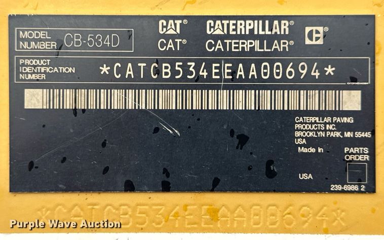 image for item DS3726 2009 Caterpillar CB 534D XW double drum vibratory roller