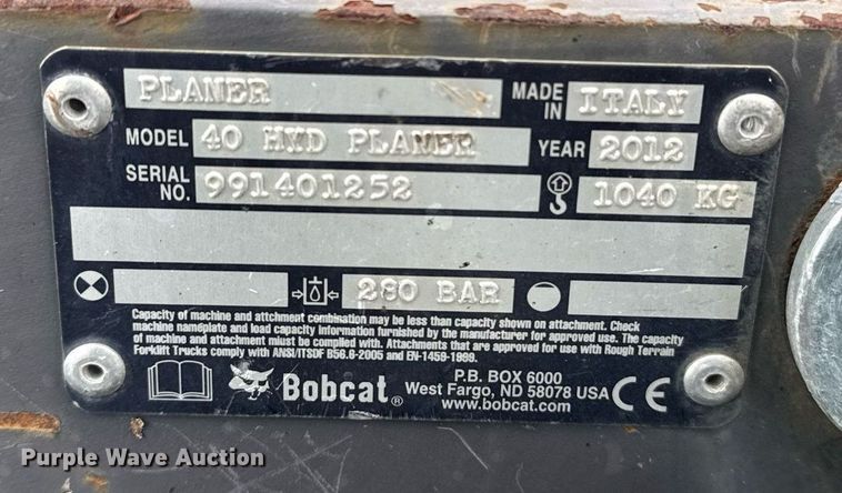 image for item DS3730 2012 Bobcat 40 Hyd Planer skid steer cold planer