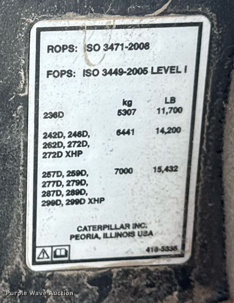 image for item DS3734 2014 Caterpillar 289D tracked skid steer loader