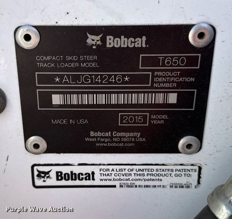 image for item DS4318 2015 Bobcat T650 tracked skid steer loader