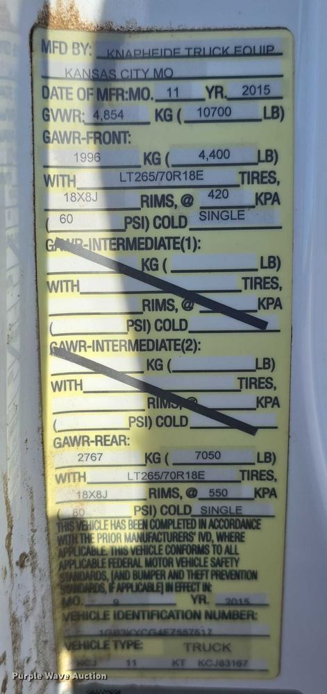 image for item DT6865 2015 Chevrolet Silverado 3500HD  utility bed pickup truck