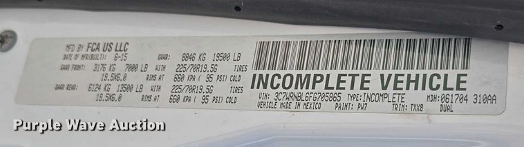 image for item DT6869 2015 Dodge  Ram 5500 utility / service truck