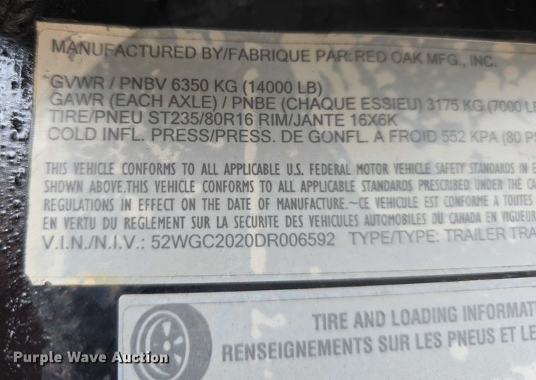 image for item DT6888 2013 Red Oak equipment trailer