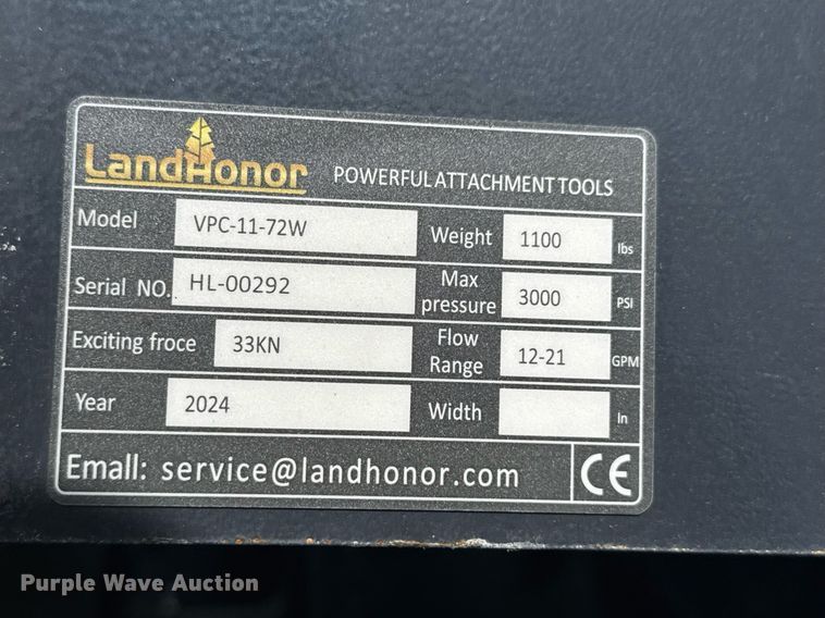 image for item DU9074 2024 LandHonor VPC-11-72W skid steer plate compactor