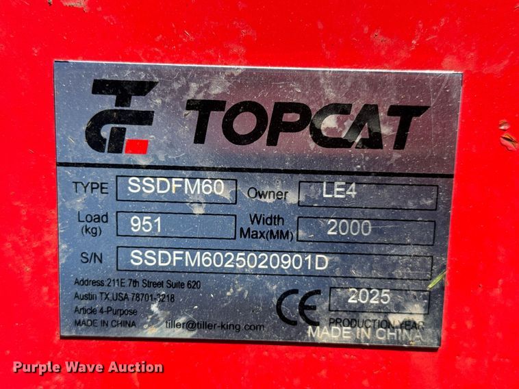 image for item DU9078 2025 TopCat SSDFM60 skid steer mulcher