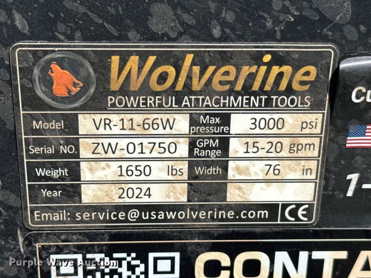 image for item DU9085 2024 Wolverine VR-11-66W skid steer roller