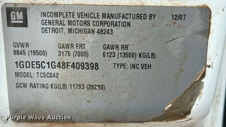 image for item DU9183 2008 GMC C5500 utility / service truck