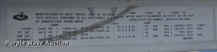 image for item DU9741 1992 Mack CH613 dump truck