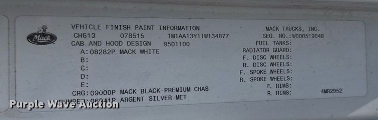 image for item DU9741 1992 Mack CH613 dump truck