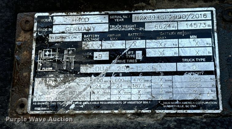 image for item DV1895 2016 Linde H40D EVO forklift