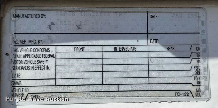 image for item DV2618 1994 Blair enclosed cargo trailer