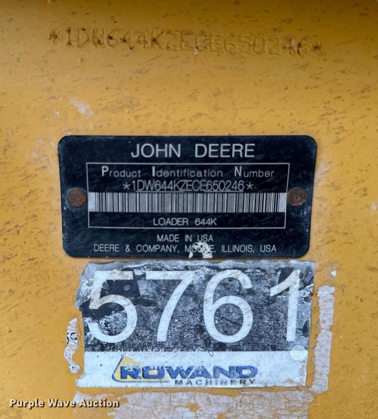 image for item DV2707 2013 John Deere 644K wheel loader
