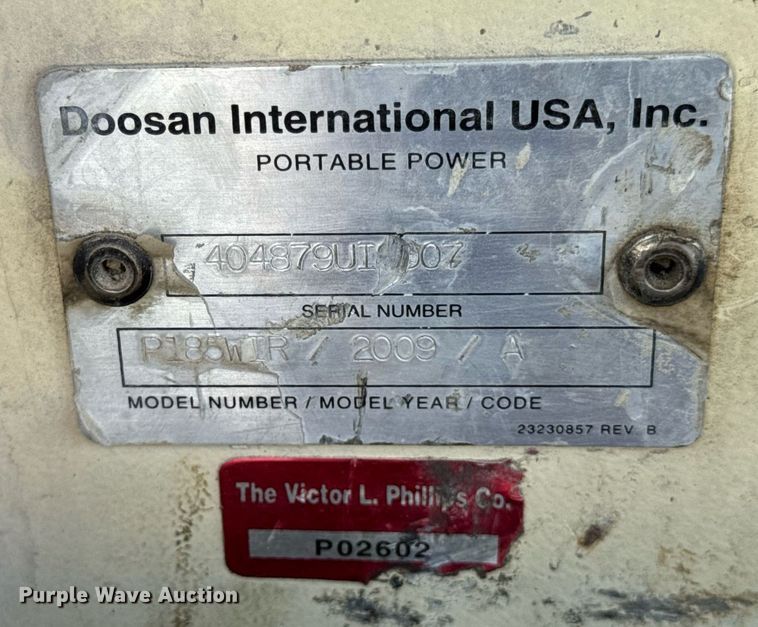 image for item DV4064 2009 Ingersoll Rand P185WIR air compressor