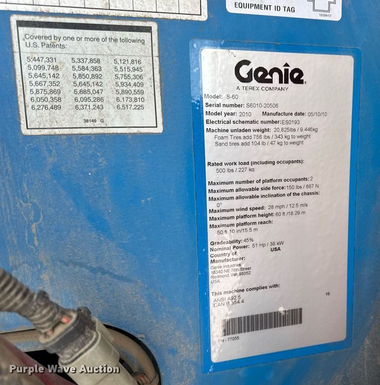 image for item DV4095 2010 Genie S-60 boom lift