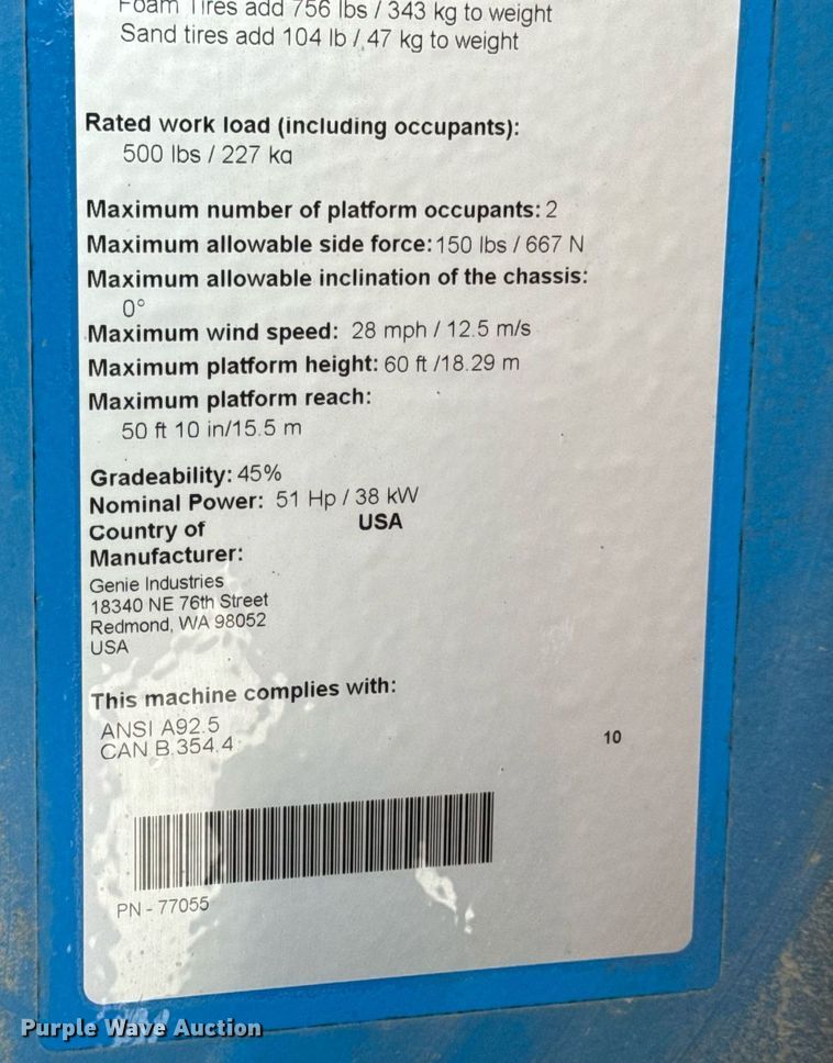 image for item DV4095 2010 Genie S-60 boom lift