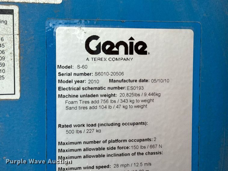 image for item DV4095 2010 Genie S-60 boom lift