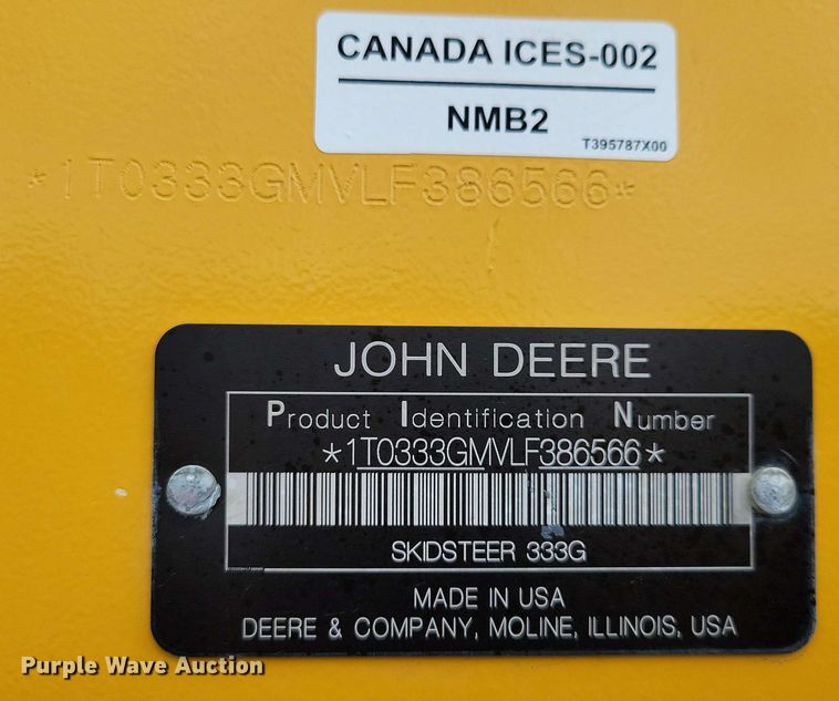 image for item DX6979 2020 John Deere 333G tracked skid steer loader
