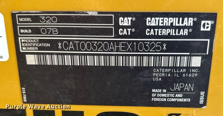 image for item DX8986 2018 Caterpillar 320 excavator